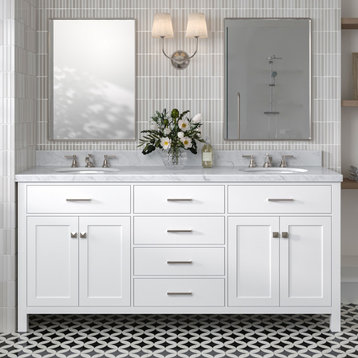 Ariel Bristol 73" Oval Sinks Bath Vanity, White, 1.5" Carrara Marble