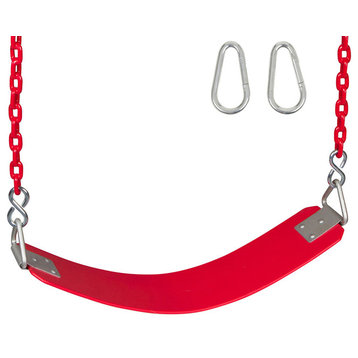 Rubber Belt Seat with 5.5' Coated Chain, Red