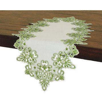 Victorian Lace Embroidered Cutwork Table Runner, Green, 16"x34"