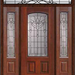 Prehung Sidelights-Transom Door 80 Fiberglass Palacio Arch Lite - Front Doors