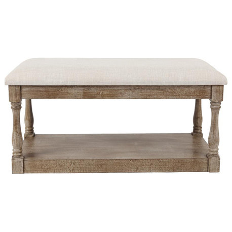 Upholstered Beige Linen Entryway and Bedroom Bench
