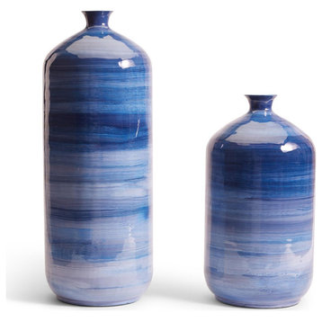 Two's Company Stria Set of 2 Blue Tone Enamel Decorative Vases