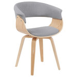 Armen Living - Summer Mid-Century Dining Chair, Grey and Patterned Oak - Bring breezy elegance and Mid-Century charm to your dining space with the Summer Upholstered Dining Chair in Wood Finish. Thoughtfully crafted with comfort and clean lines in mind, this stylish chair features a gently curved backrest and supportive seat, both generously padded and upholstered in a high-quality performance fabric. Whether you're hosting a dinner party or enjoying a quiet breakfast, the Summer chair's ergonomic design invites long-lasting comfort and style. The sculpted silhouette showcases an open lower back and soft, rounded edges that add visual interest while promoting airflow and ease of movement. Its gently flared legs are crafted from durable wood with warm finishes, offering both stability and timeless appeal. Designed to blend effortlessly with a variety of decor themes'from Scandinavian simplicity to modern retro'the Summer chair is a versatile addition to kitchens, dining rooms, or home offices. Available in Blue, Light Blue, Charcoal, Grey, and Green upholstery options, each variant brings a fresh yet sophisticated feel to your setup. Whether you're updating a casual breakfast nook or creating a cohesive dining set, the Summer chair offers a refined seating solution that enhances both aesthetics and everyday function.