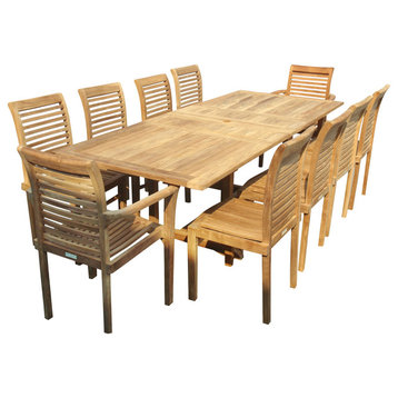 Grade A Teak 95" Ext Table With 10 Stacking Chairs, The Buckingham