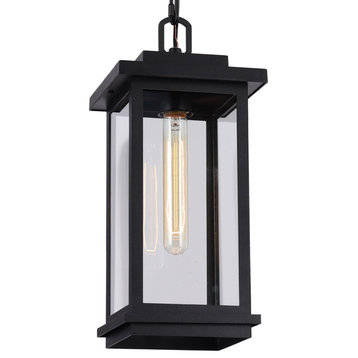 LNC 1-Light Matte Black Modern Clear Glass Square Outdoor Kitchen Island Light