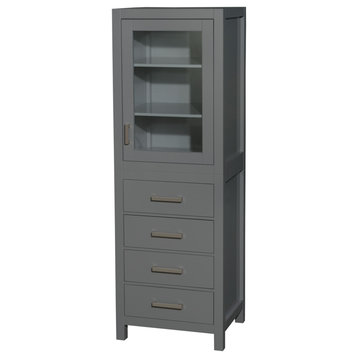 Sheffield 24" Linen Tower in Dark Gray with Shelved Cabinet Storage & 4 Drawers