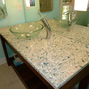 75 Beautiful Bathroom With A Vessel Sink And Recycled Glass