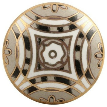 Set of Four Golden Ceramic Floral Cabinet Knobs