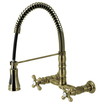 GS1243AX Two-Handle Wall-Mount Pull-Down Sprayer Kitchen Faucet, Antique Brass