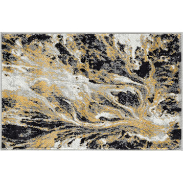 Colton Contemporary Abstract Yellow/Cream Scatter Mat Rug, 2'x3'