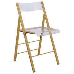 LeisureMod Menno Clear Acrylic Dining Folding Chair With Gold Base