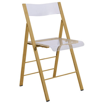 LeisureMod Menno Acrylic Dining Folding Chair With Gold Base