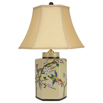 22" Birds and Flowers Porcelain Jar Lamp