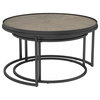 2 Piece Round Nesting Table Set, Weathered Elm and Gunmetal