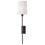 Hudson Valley - Hudson Valley Fredonia One Light Wall Sconce 3411-OB - One Light Wall Sconce from Fredonia collection in Old Bronze finish. Number of Bulbs 1. Max Wattage 60.00. No bulbs included. Recasting the wall-mounted torch of the old world as a minimalist lighting accent, Fredonia is impressive in its size and striking in its simplicity. Its stepped-metal backplate holds forth a long arm that is cut at a bias on the end, exposing the diamond shape of the metal.�_Fredonia`s lampshade is generously sized, complementing the poised arm that holds aloft the light. No UL Availability at this time.