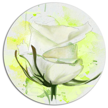 White Roses Watercolor Sketch, Modern Floral Round Wall Art, 36"
