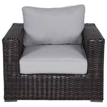 Santa Monica Wicker Rattan Club Chair in Espresso Brown Frame/Gray Cushion