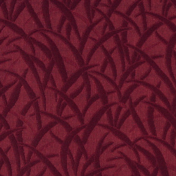 Burgundy Blades Of Grass Woven Matelasse Upholstery Grade Fabric By The Yard
