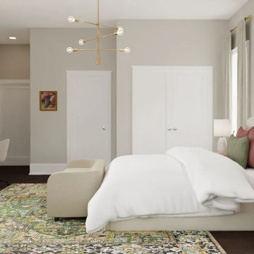Mid Century Modern Bedroom with Pops of Sage and Mauve