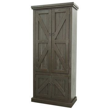 Rustic Pantry Cabinet, Panel Doors & Inner Adjustable Shelves, Rustic Grey