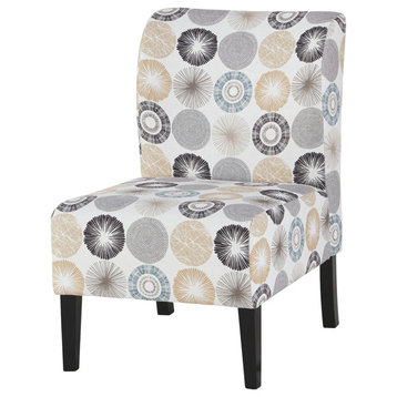 Benzara BM207214 Wooden Armless Accent Chair with Fabric Upholstery, Multicolor