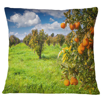 Bright Green Grass in Orange Garden Landscape Printed Throw Pillow, 18"x18"
