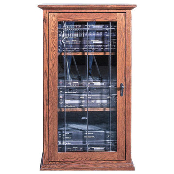 Mission Audio Tower With Glass Door, Honey Oak, 25w X 45h X 21d