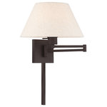 Livex Lighting - Livex Lighting Bronze 1-Light Swing Arm Wall Lamp - Add this versatile swing arm wall lamp bedside or above a favorite reading chair to enjoy more light where you need it. The bronze finish is transitional while the oatmeal fabric shade offers subtle texture.