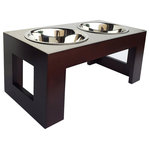 NMN Designs - Indus Dog Diner, Walnut - Beautifully constructed hardwood dog diner with modern, brushed finish stainless steel top. This is a stunning dog diner available in two finishes - natural or walnut. Both wood and stainless top are made in USA.