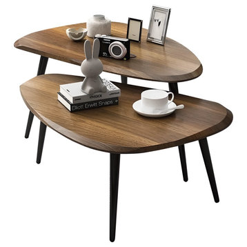 Minimalist Nordic Wood Coffee Table For Study And Living Room, Wood + Grey Wood Set
