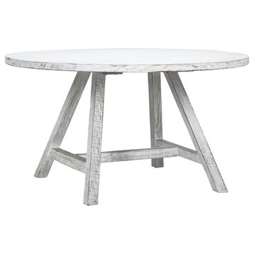 Agno 56" Round White Wash Dining Table With 4 Leg Trustle Base