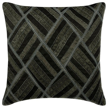 Grey 22"x22" Pillow Cover, Leather & Suede, Patchwork, Chalk And Slate