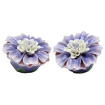 Cosmos Gifts Corp - Dahlia Salt and Pepper Shakers, Set of 2 - Switch out your average salt and pepper dispensers for the vibrant Dahlia Salt and Pepper Shakers. Hand-painted in glossy purple and white, these dahlia porcelain shakers make elegant accent pieces on a kitchen or dining table.