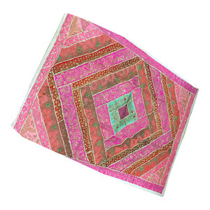 Mogul Interior - Exotic Pink Vintage Sari Wall Hanging Patchwork Tapestry Decor India Art - Tapestries