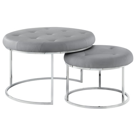 Nicole Miller Salvatore Nesting Ottoman Table, 2-Piece Set, Grey/Chrome