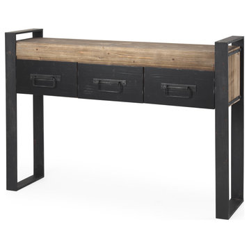 Carga Black Metal Frame w/ Medium Brown Solid Wood Top Console Table