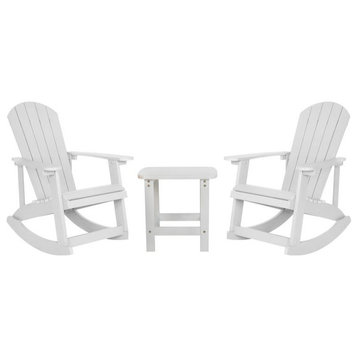 Savannah Set of 2 Outdoor Adirondack Rocking Chairs With Side Table, White