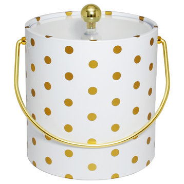 White With Gold Polka Dots 3-Quart Ice Bucket