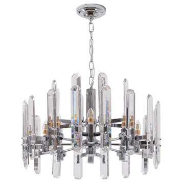 Chrome Frame Chandelier, Clear Crystal Plaques