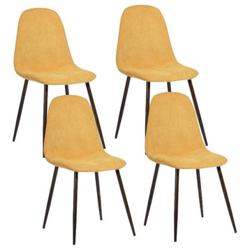 Homycasa Fabric Dining Chair with Metal Legs in Yellow/Walnut (Set of 4)