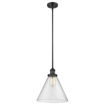 X-Large Cone 1-Light LED Pendant, Matte Black, Glass: Seedy