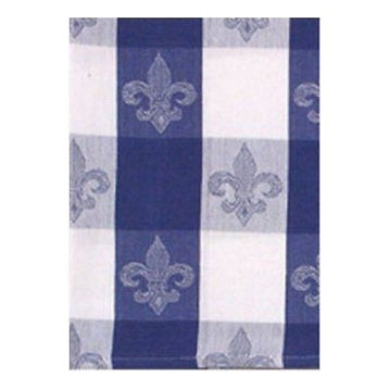 100% Cotton Blue and White 18"x28" Dish Towel, Set of 6, Fleur De Lis Blue Check