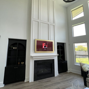 Fireplace with Wood Paneling Fireplace and Custom Built-in Cabinets in Cypress,