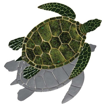 Sea Turtle Ceramic Swimming Pool Mosaic 12"x12" with shadow, Green