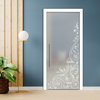 Glass Pocket Sliding Door With Modern Sandblasting Etched Design, 36"x81", Recessed Grip, Full-Private