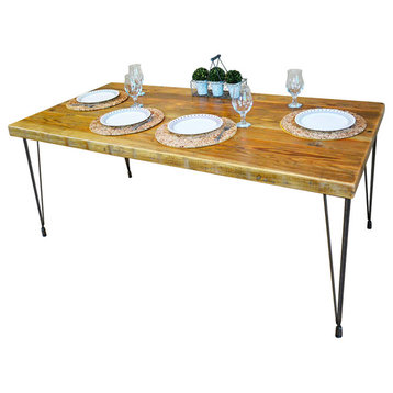 Dining Table With Hairpin Legs, Reclaimed Wood, 30x60x30, Dark Walnut