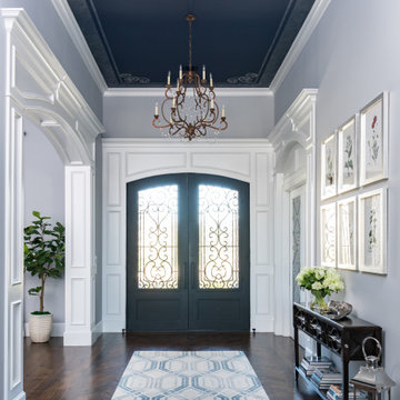Beautiful Hand-Painted Foyer Ceiling | Navy Blue Ceiling Ideas