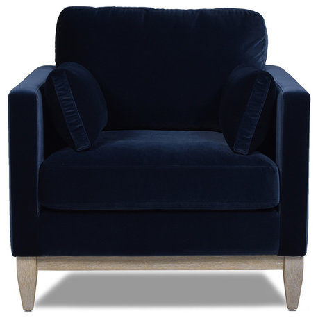 Knox 36" Modern Farmhouse Arm Chair, Dark Navy Blue Performance Velvet
