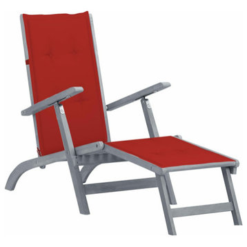 vidaXL Deckchair Lounge Chair with Footrest and Cushion Solid Acacia Wood