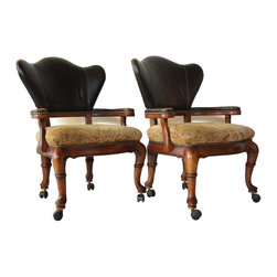 Pair of America Thomasville Leather and Upholstered Desk Armchairs - Armchairs And Accent Chairs